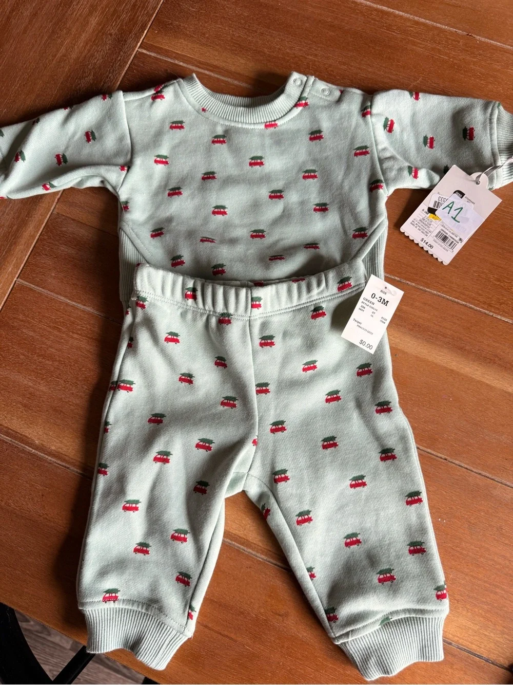 Baby 2pc Christmas Holiday Red Truck Fleece Sweatshirt And Jogger Pants Set